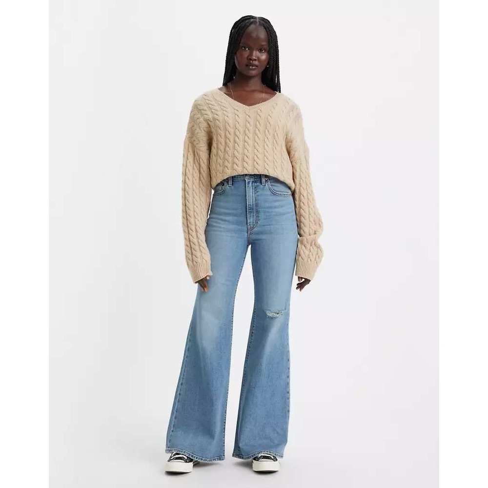 Levis Ribcage Bell Jeans 29 Ringing Bells Medium Wash High Rise Flare Knee Cut